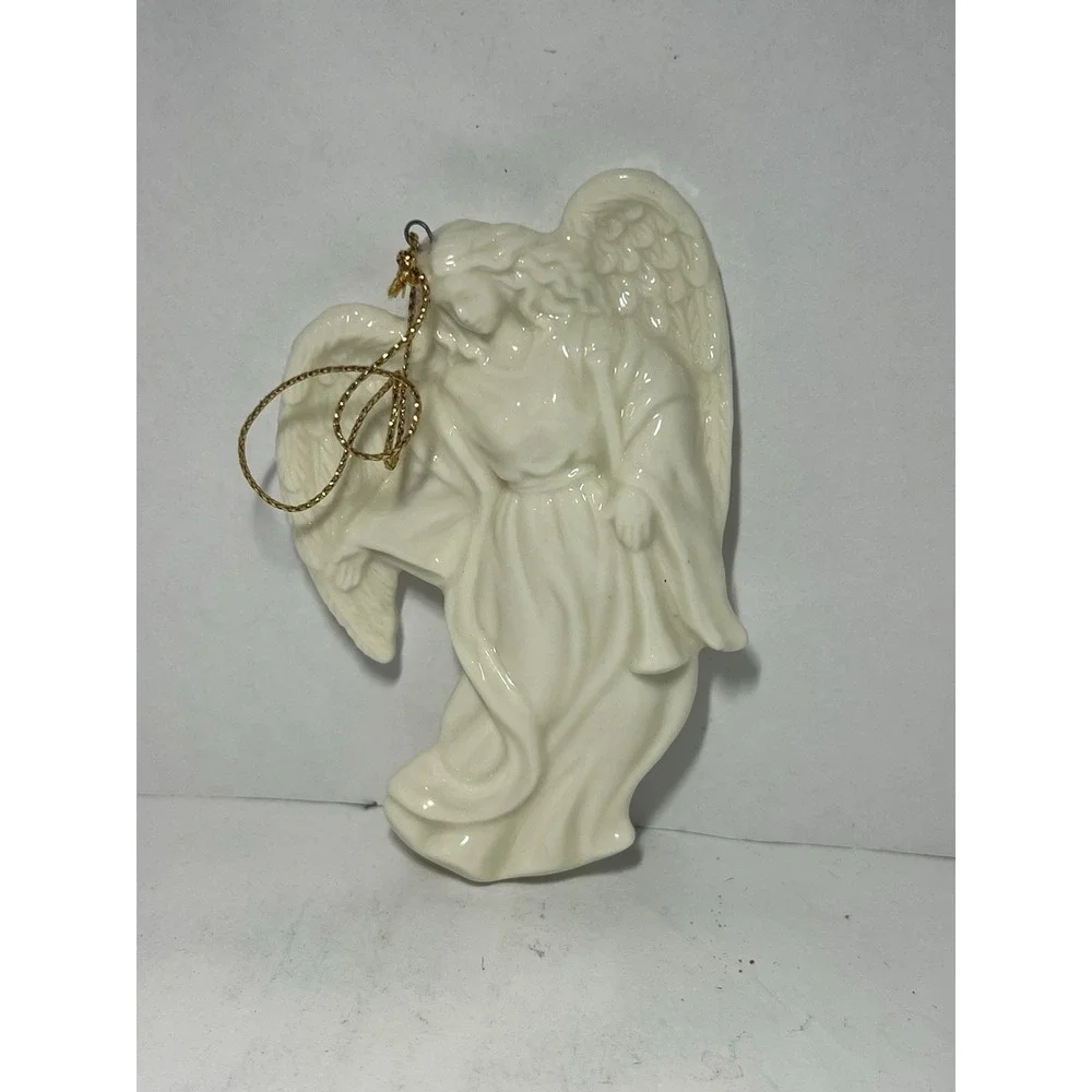 Ivory Porcelain Glazed Angel Ornament Ready To Hang 3.5 x 2.5